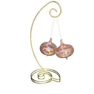 Hand Blown Iridescent Art Glass Christmas‎ Ornaments Pink Cranberry Pair